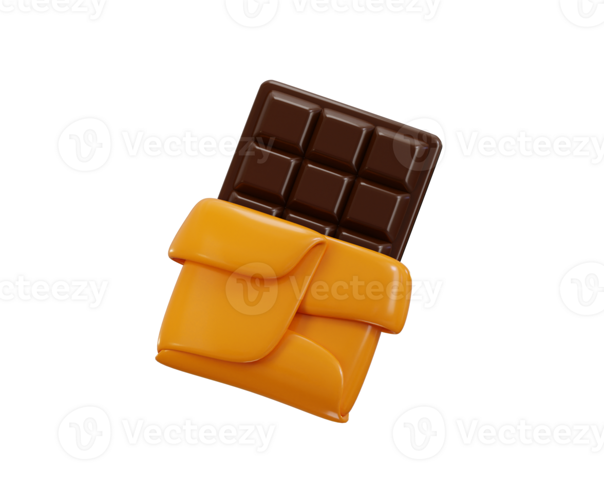 chocolate bar wrapped in a bright wrapper for a sweet treat icon 3d render png