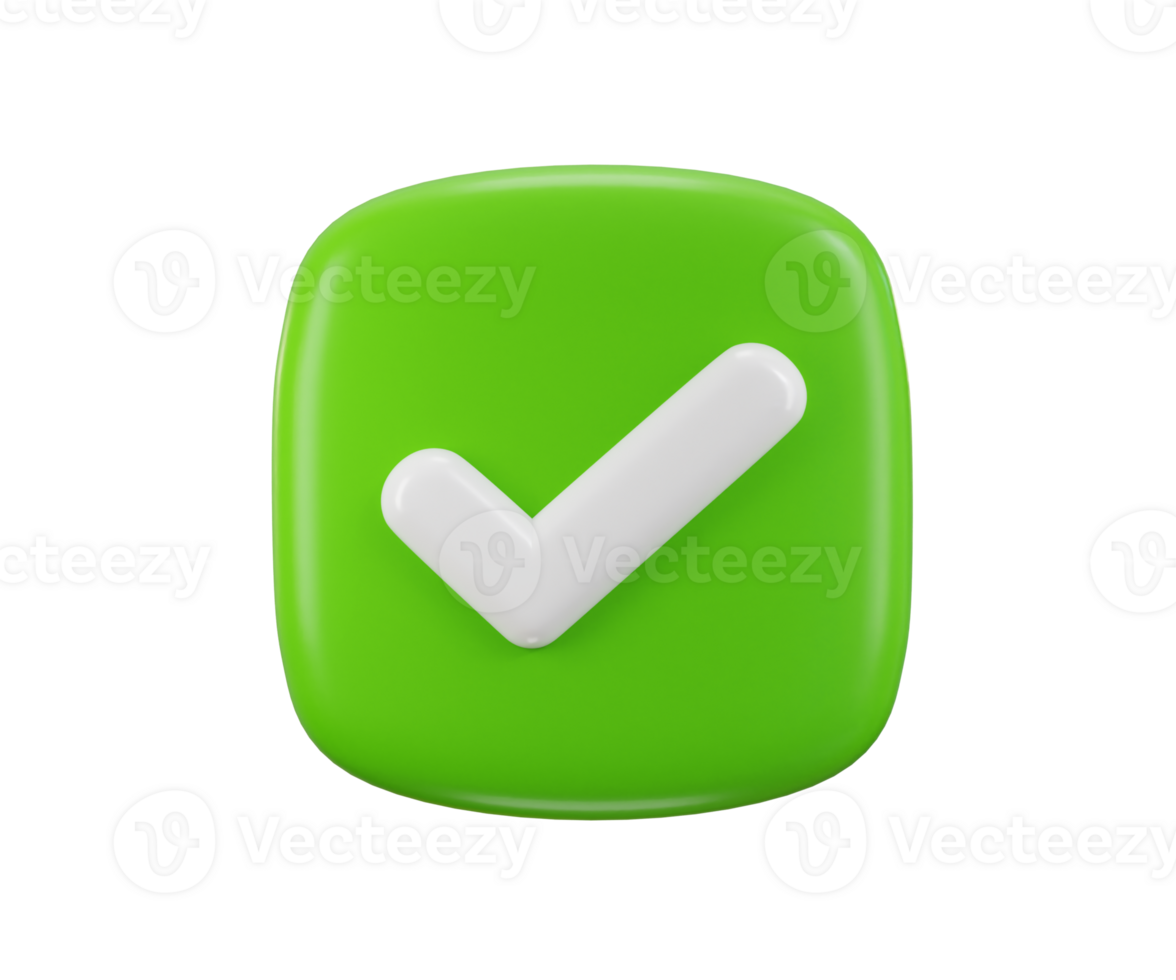 Green check mark icon 3d render concept of check list button, right, success, tick, accept, agree on application icon illustration png