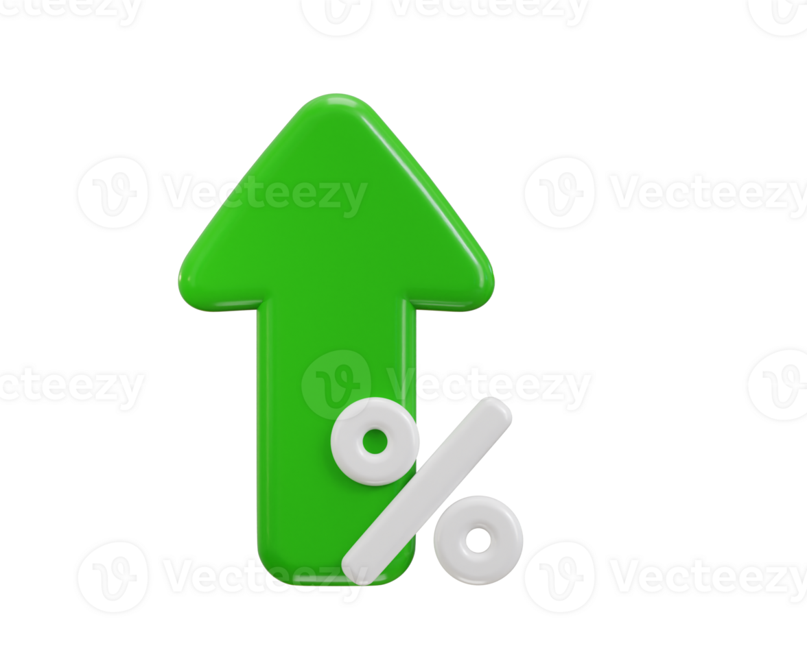 Arrow growth stock market with percentage icon 3d render concept of growth stock market, financial investment, Business icon png
