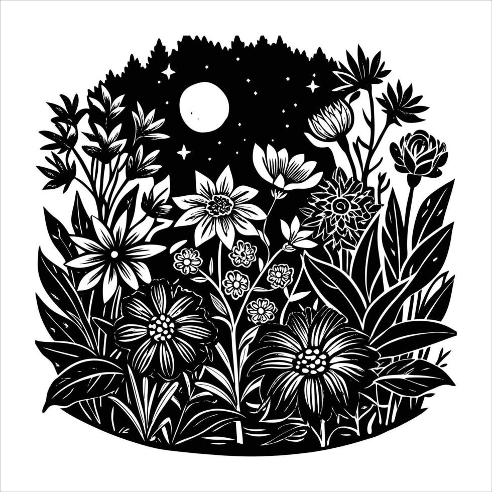moonlit flower garden vector