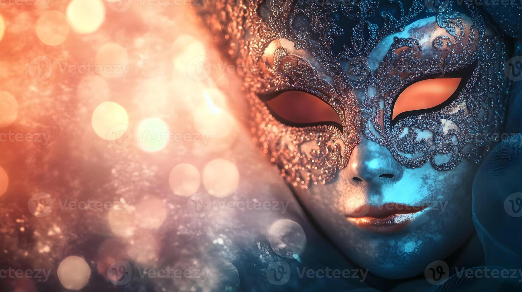 Mysterious masquerade, alluring beauty in an ornate mask reflecting mystery and elegance photo