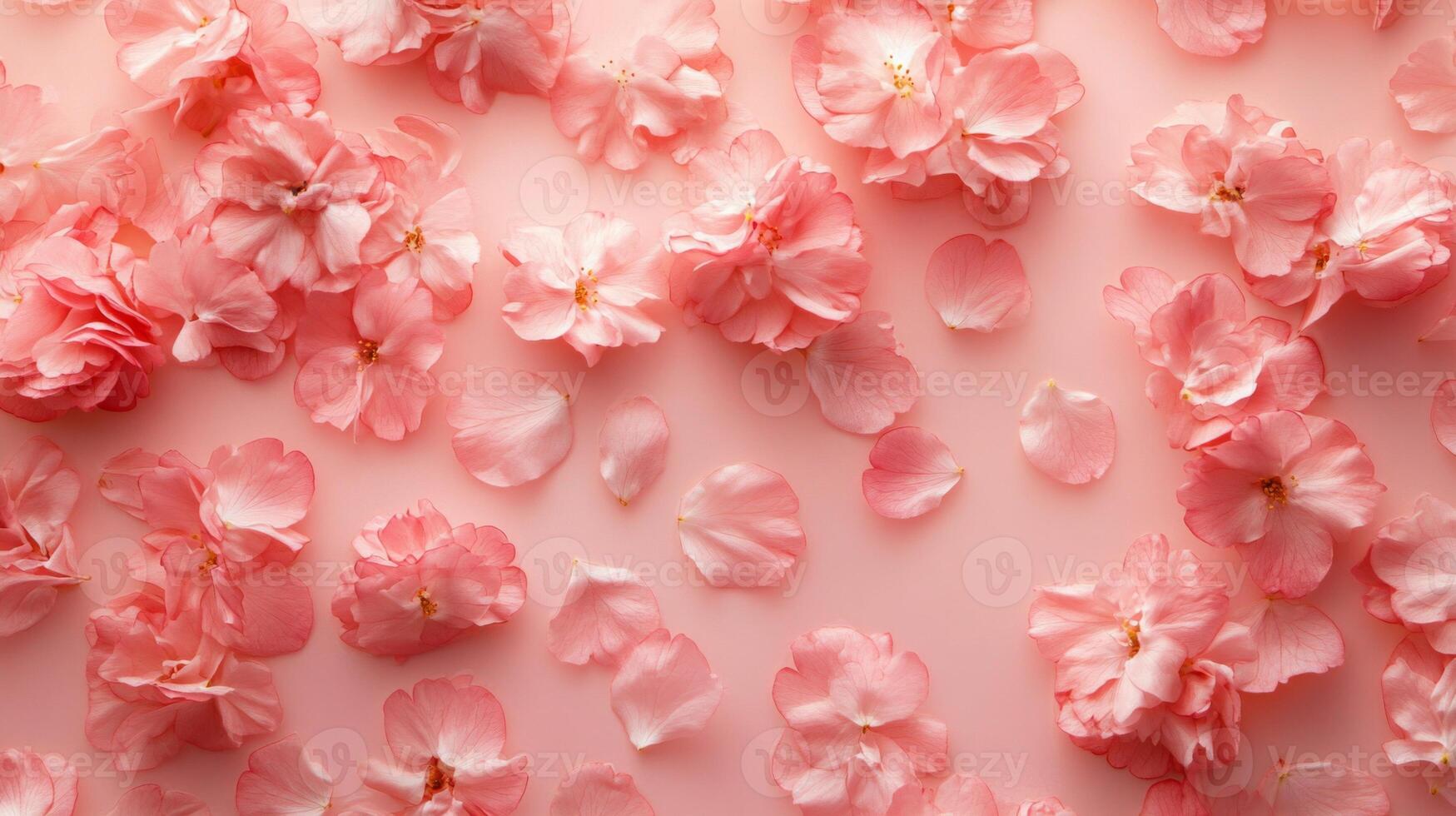 Delicate peach blossoms scattered on a soft blush backdrop radiating ethereal freshness and spring photo