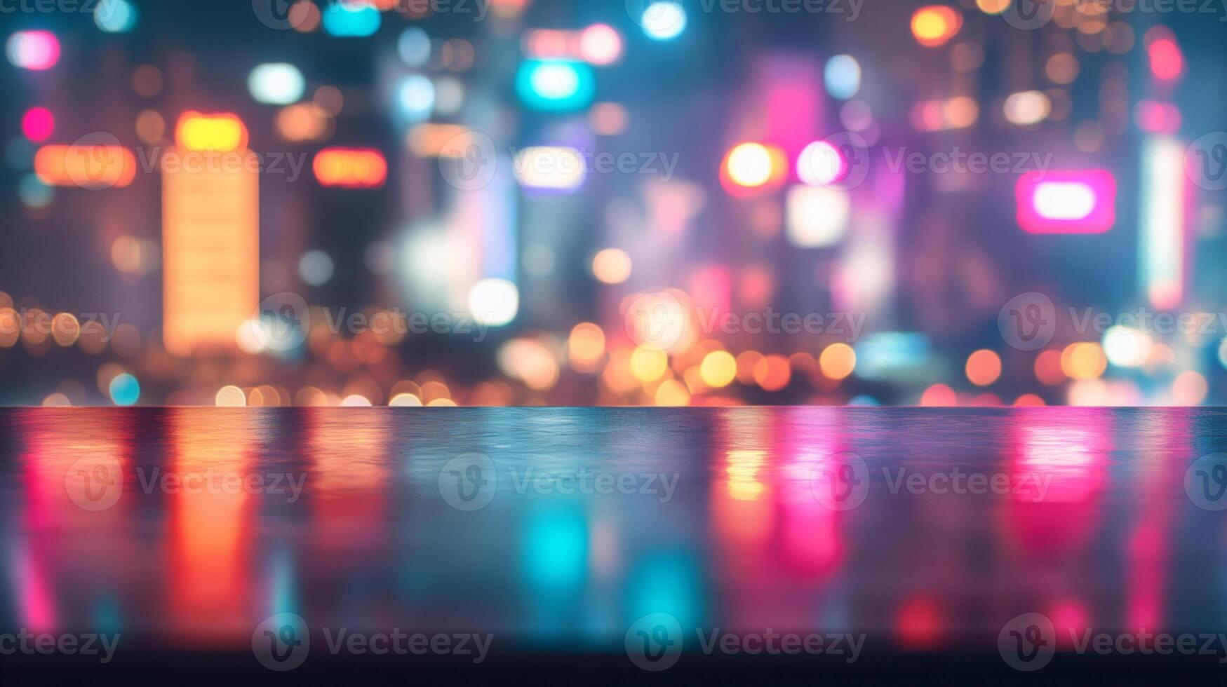 Abstract cityscape backdrop with illuminated reflections shimmering on the polished surface photo