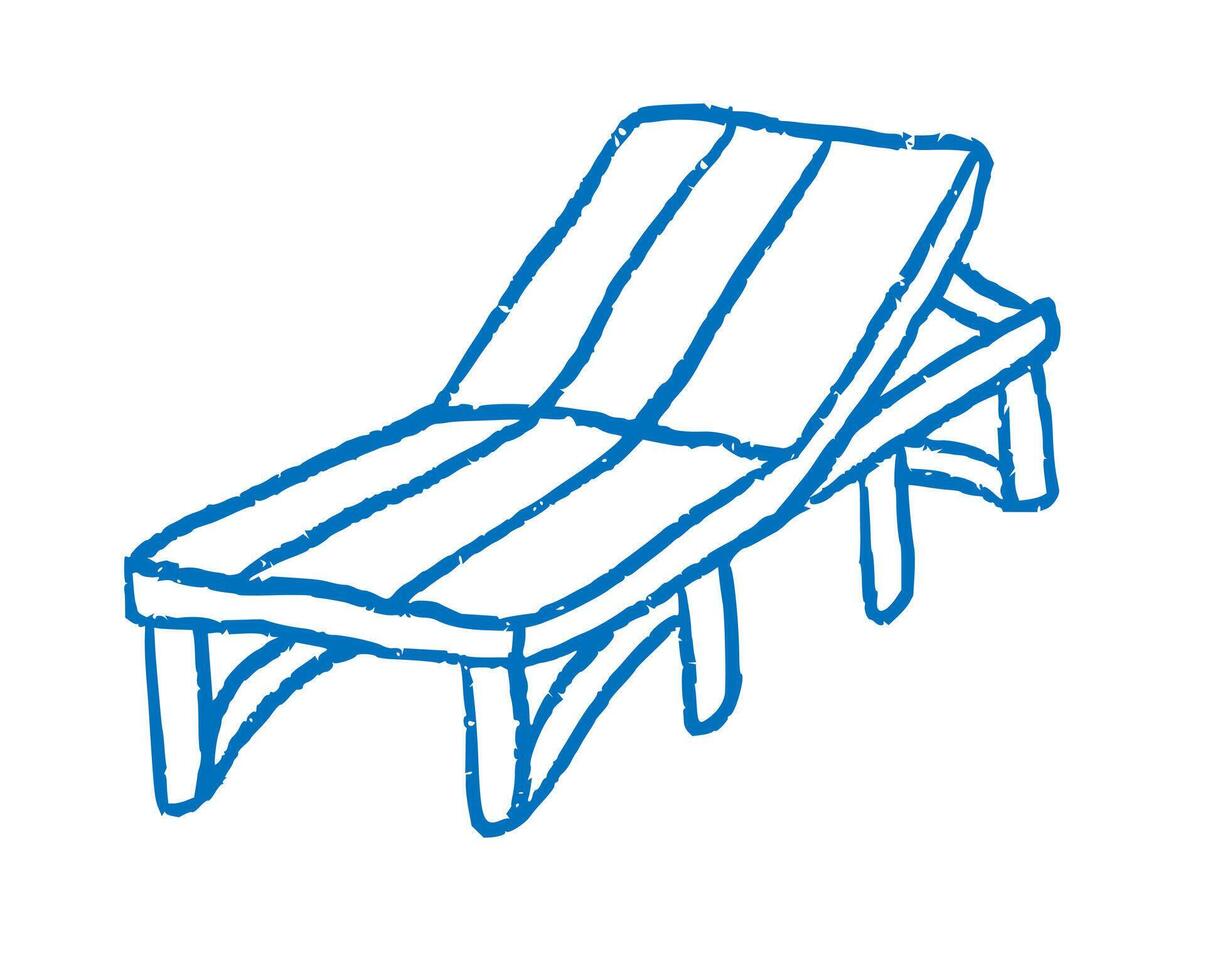 abstract beach sunbed in doodle ink style. Blue outline Beach chair. Design element vector