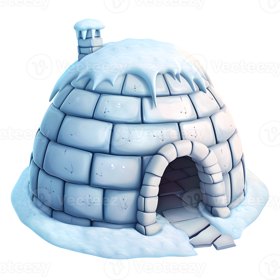cartoon style igloo with chimney png