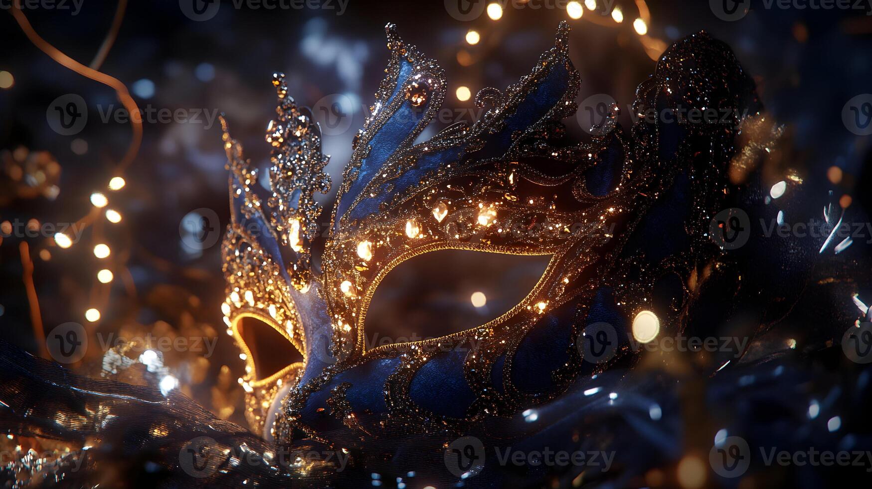 Elegant Venetian Mask with Glowing Lights, A Timeless Symbol of Mystery and Festivity photo