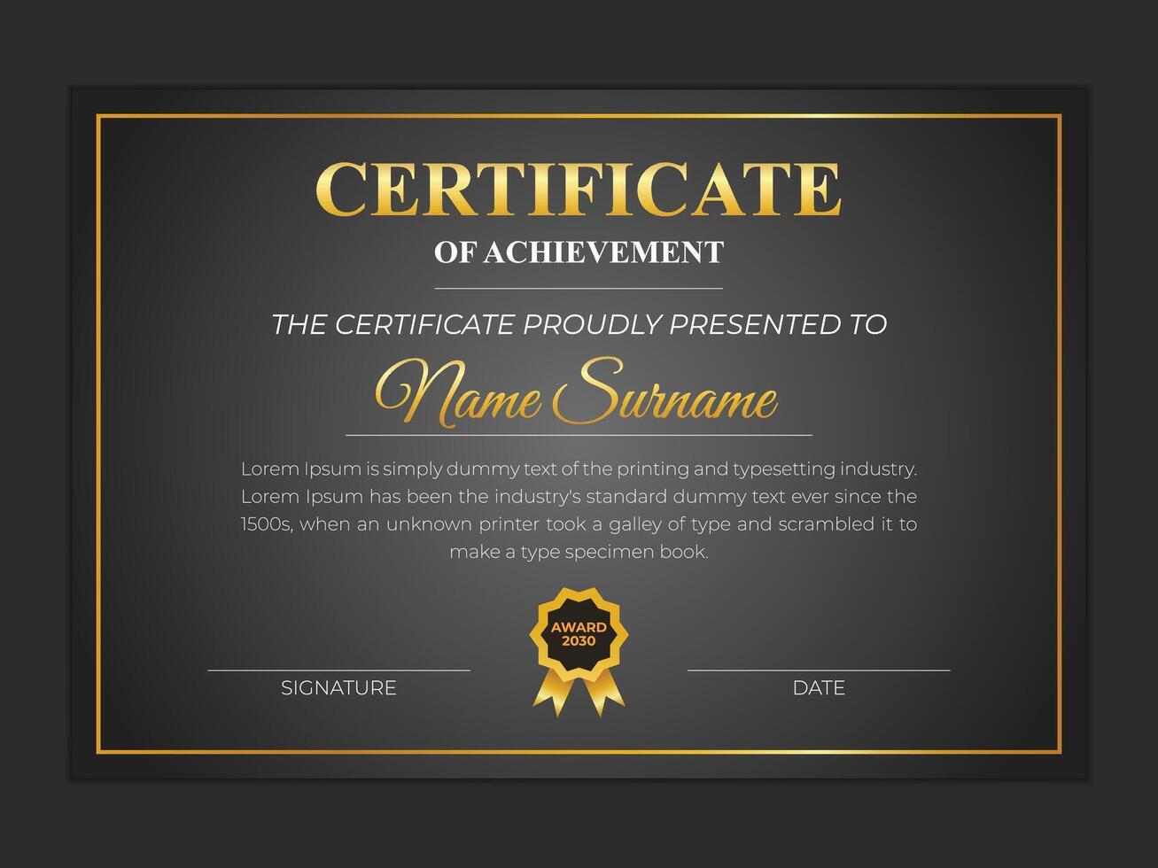 Elegant black and golden gradient certificate design vector