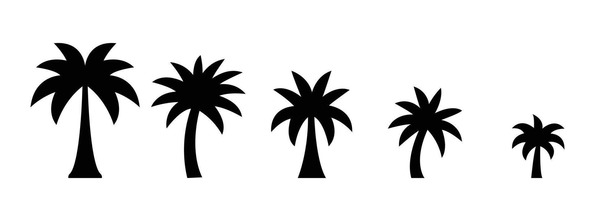 Simple Silhouette of Five Palm Trees in Different Sizes. silhouette palm tree, summer vacation, travel, botany vector