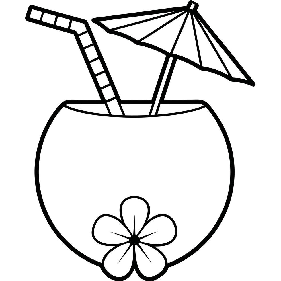 Beach Coconut Drink Striped Straw and Umbrella Illustration vector