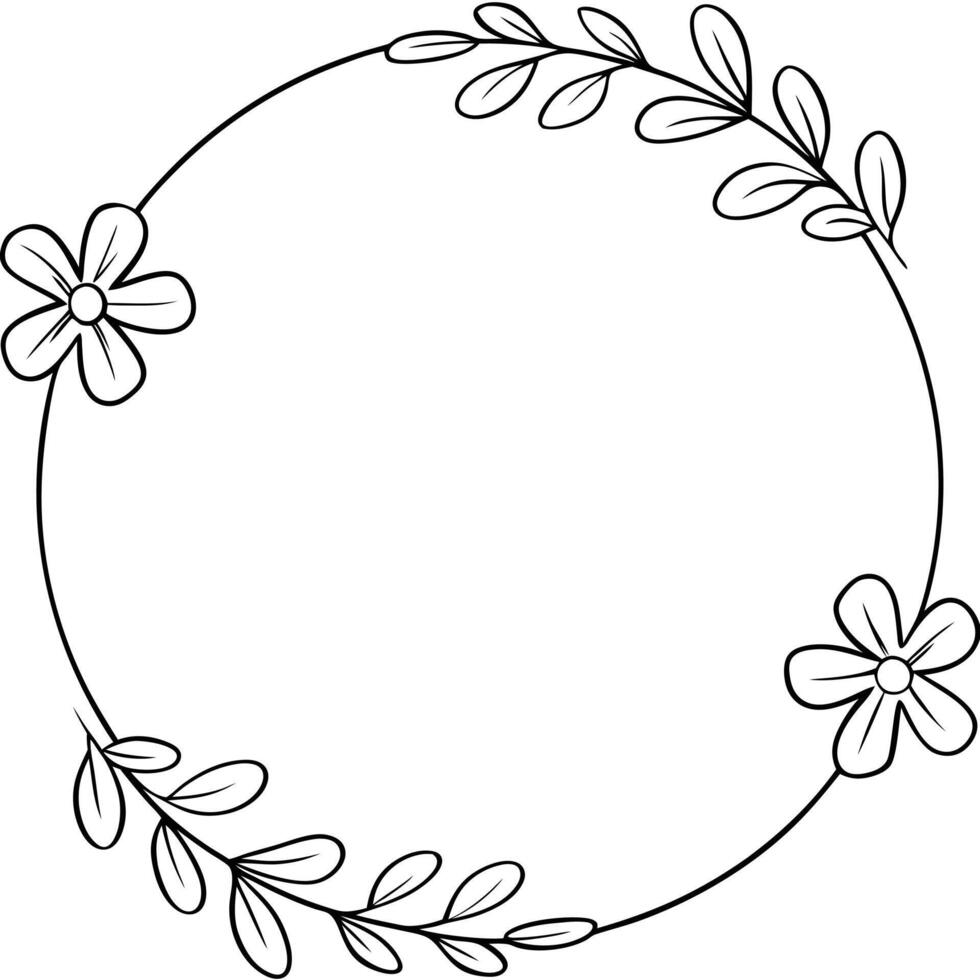 Simple Line Art Floral Wreath Elegant Botanical Design vector