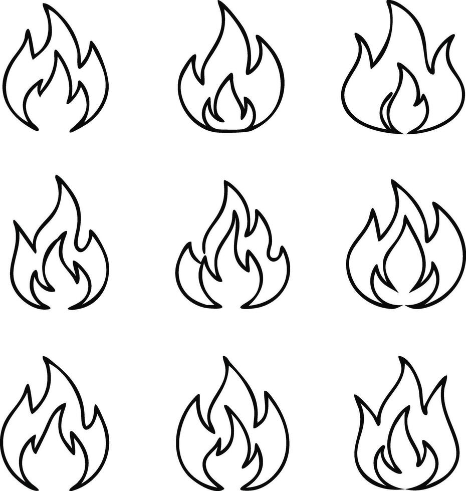 Hand-Drawn Fire Icons Black and White Minimalist Style vector