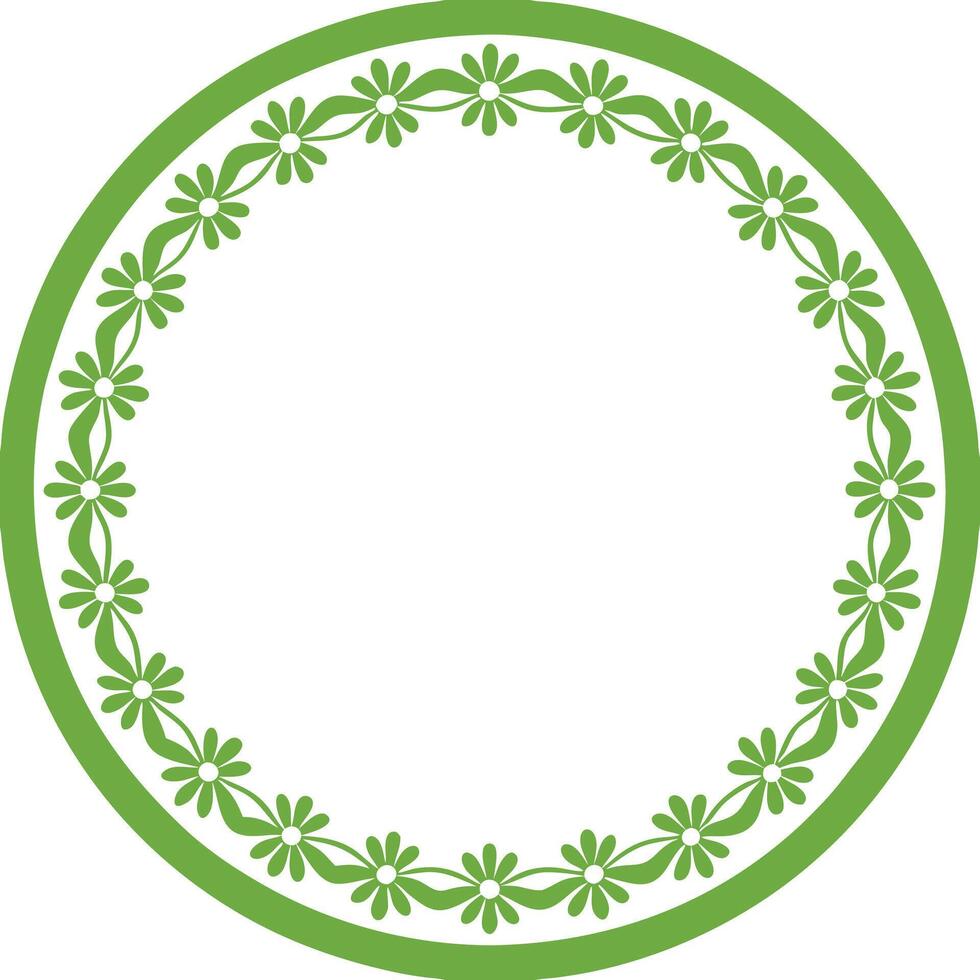 Modern Floral Border Simple Green and White Circular Design vector