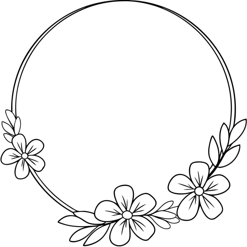 Elegant Botanical Wreath in Black and White Outline vector