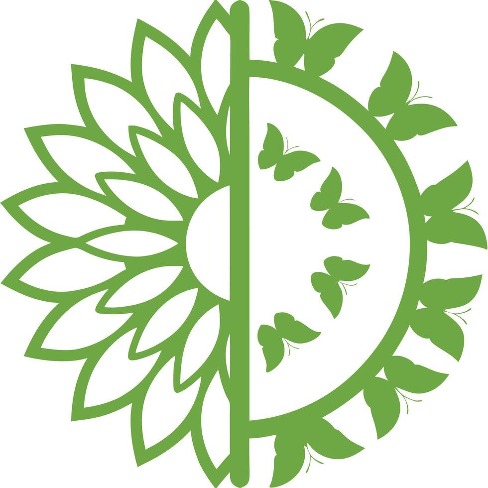 Decorative Sunflower Line Art Minimalist Green and White vector
