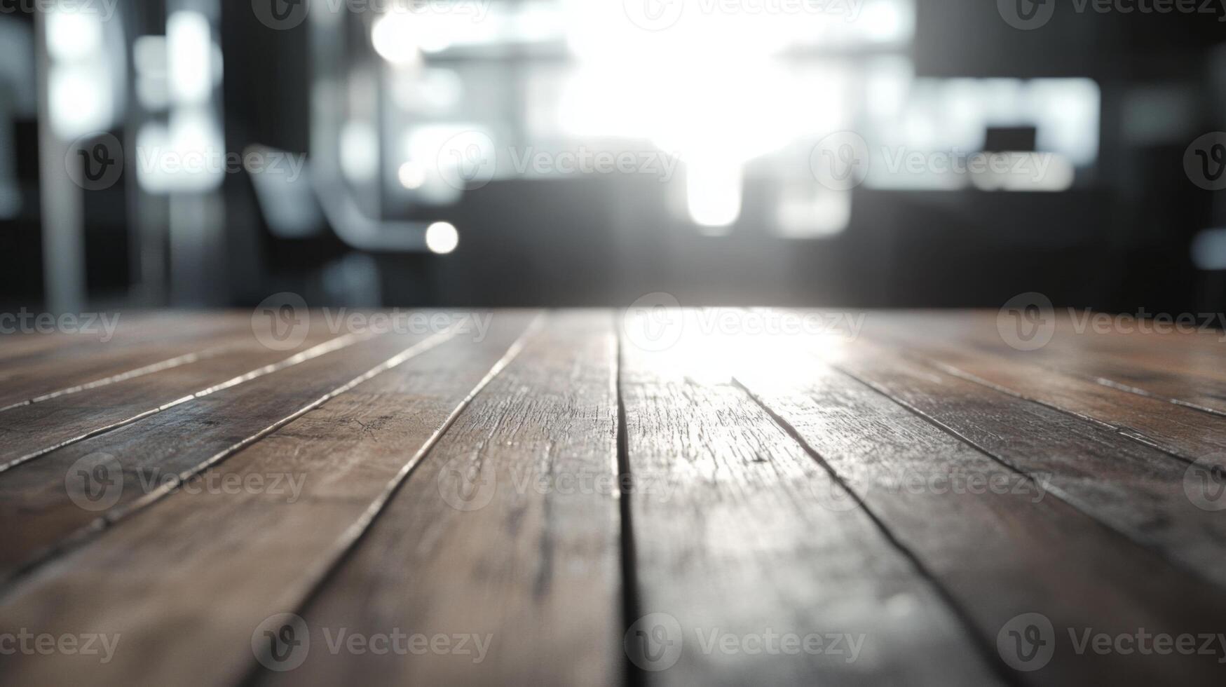 Sunlit workspace table creating a blurred business backdrop for promotional displays photo