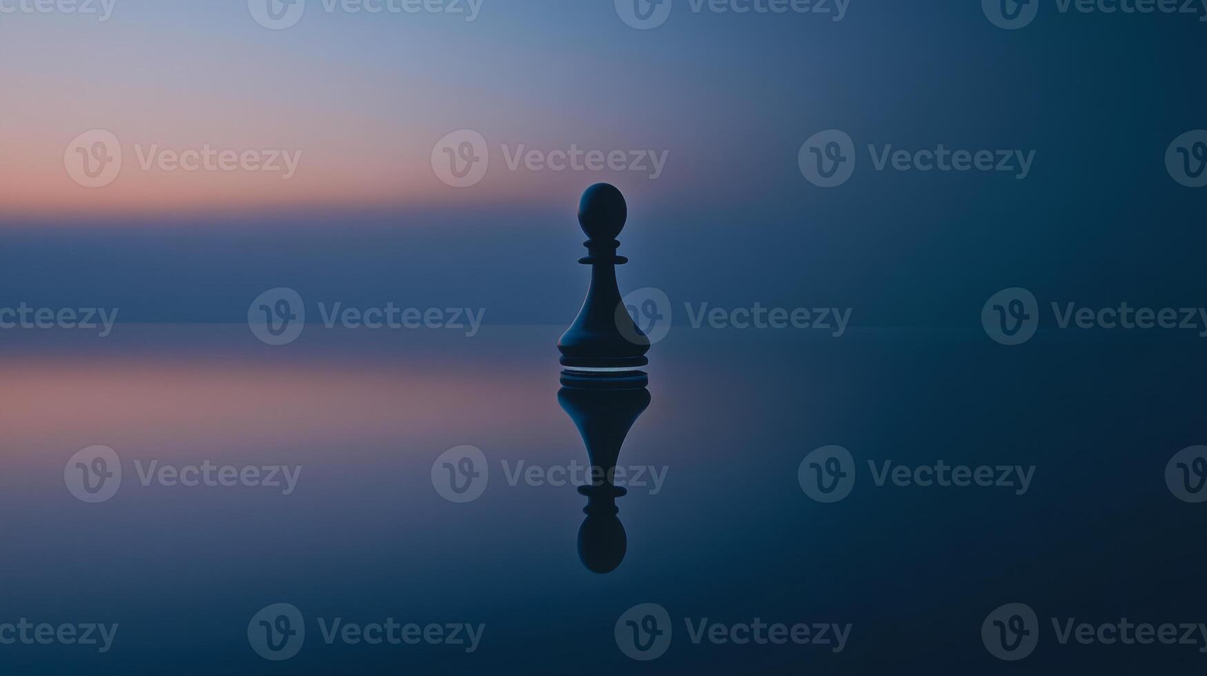 Reflecting the strategic game a chess piece poised against an atmospheric horizon view photo