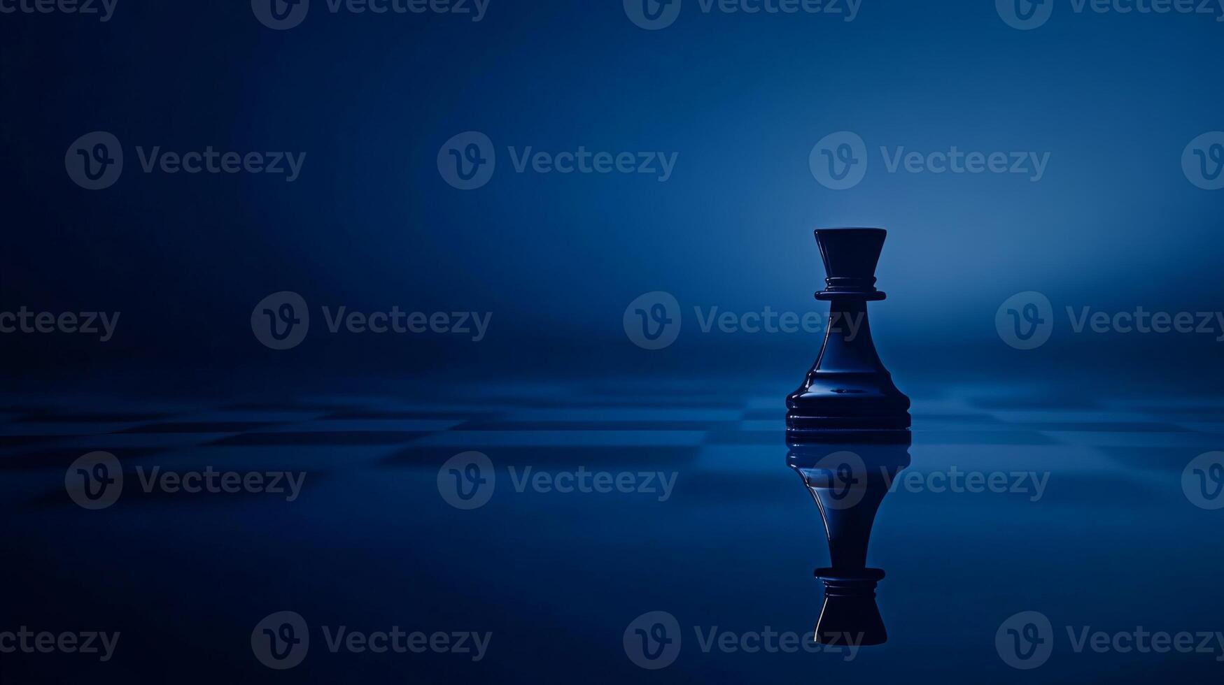 Strategic vision and leadership portrayed by chess rook piece on a reflective chessboard photo