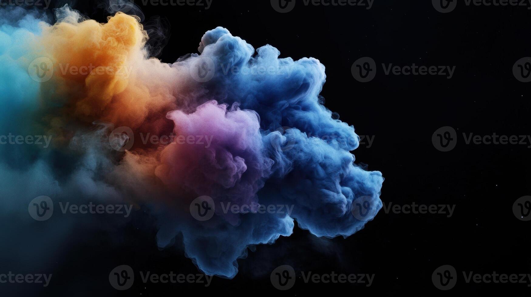 Colorful smoke cloud on black background photo