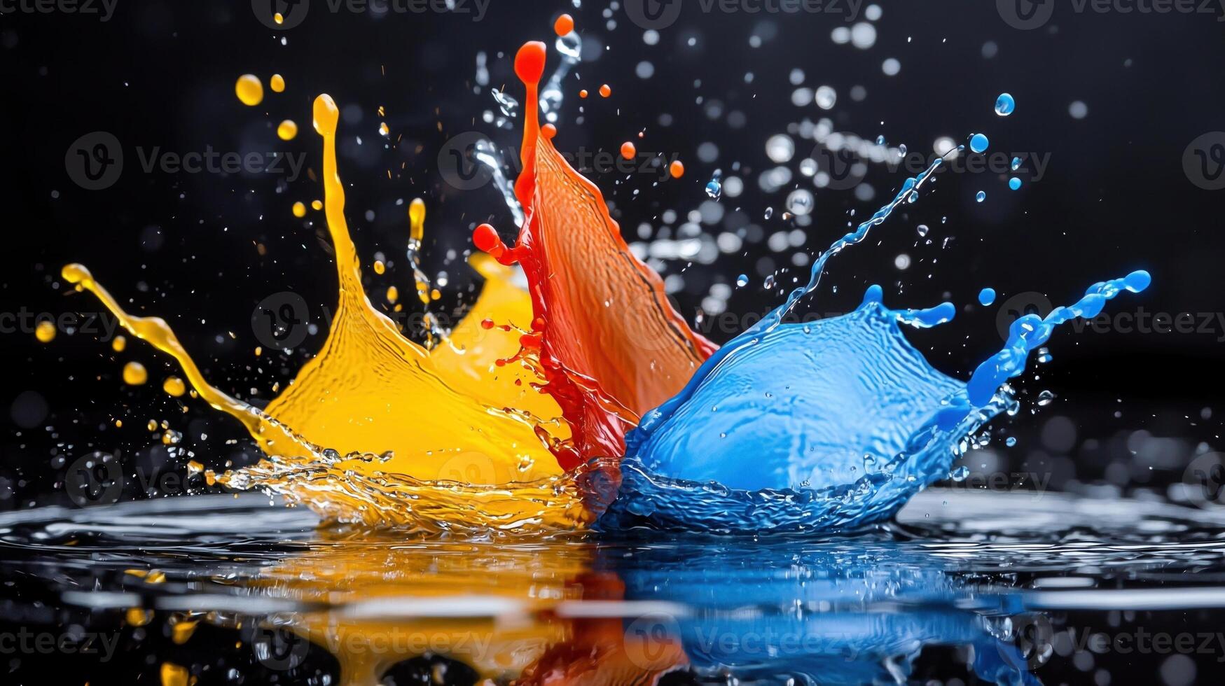 Colorful splash of water on black background photo