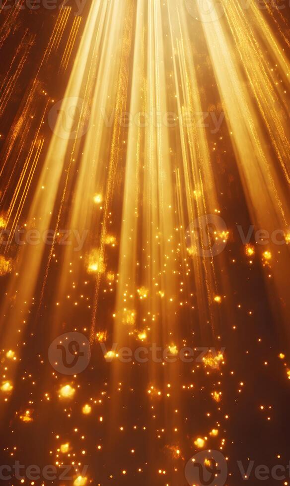 Radiant golden light beams illuminate a dark space, creating a magical ambiance photo