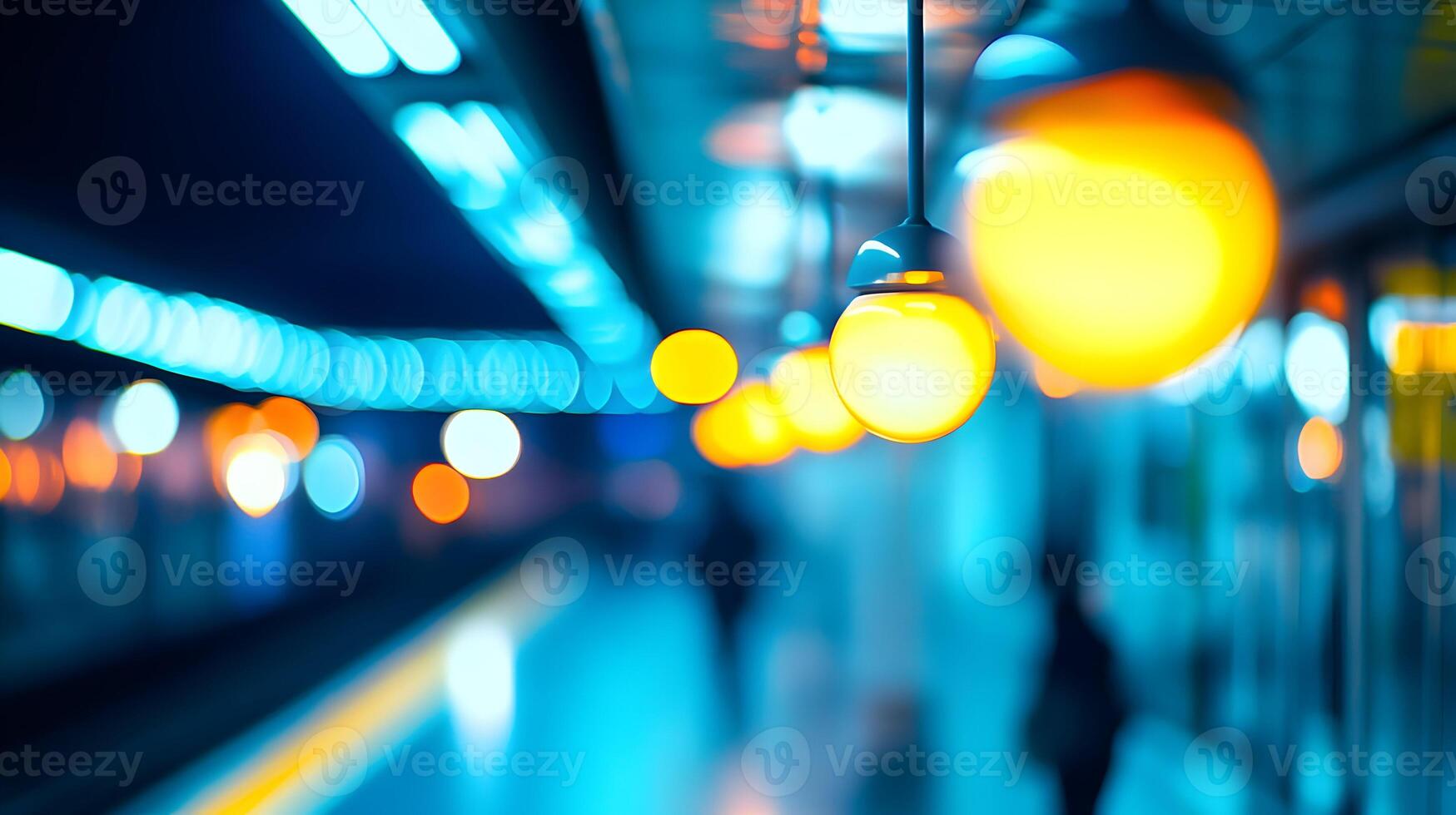 Abstract Glowing Lights at a Subway Station Platform with a futuristic atmosphere photo