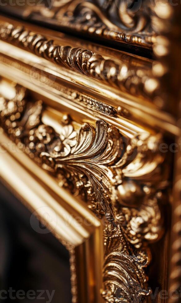 Intricate Gold Frame Details Showcasing Ornate Design and Timeless Elegance in Close Up View photo
