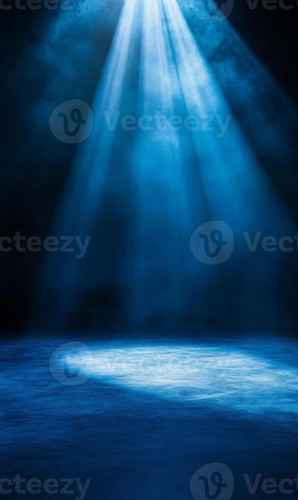 Ethereal blue spotlight illuminating mysterious stage, creating dynamic atmosphere and depth photo