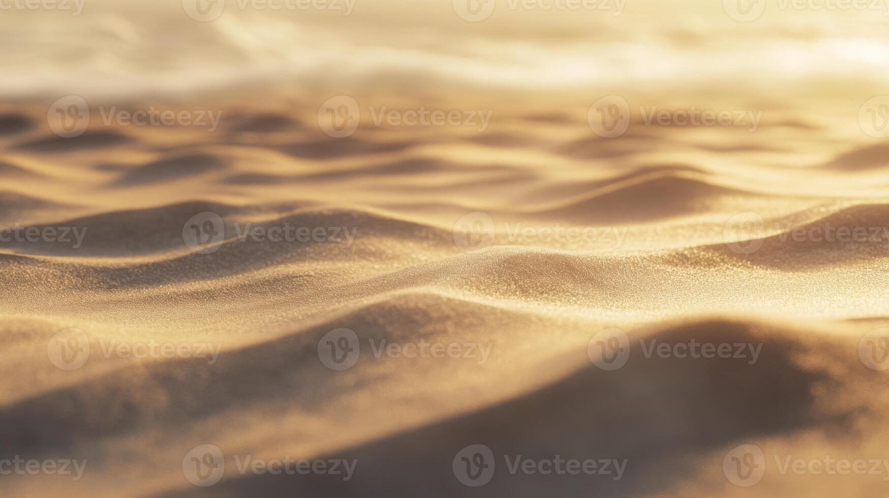 Golden hour casting ethereal light across undulating sand dunes, creating serene desert scenery photo