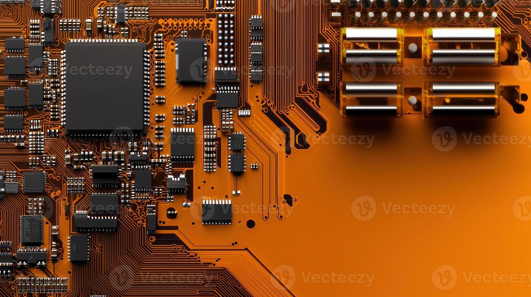 A close up of a computer chip board with a lot of wires and components photo