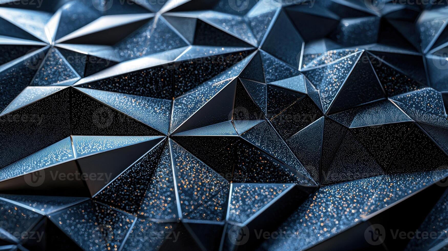 A close-up view of textured surfaces featuring sharp, interlocking geometric shapes with a glossy finish. The interplay of light reveals shining points on the dark background photo