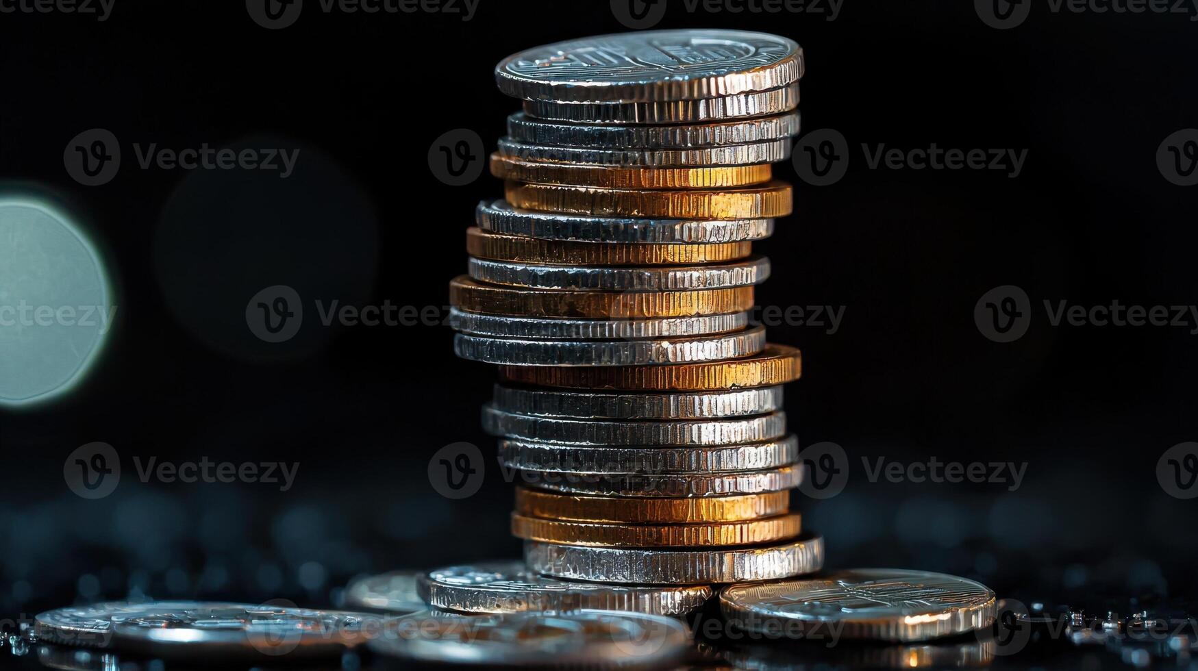 A stack of coins on a dark background photo