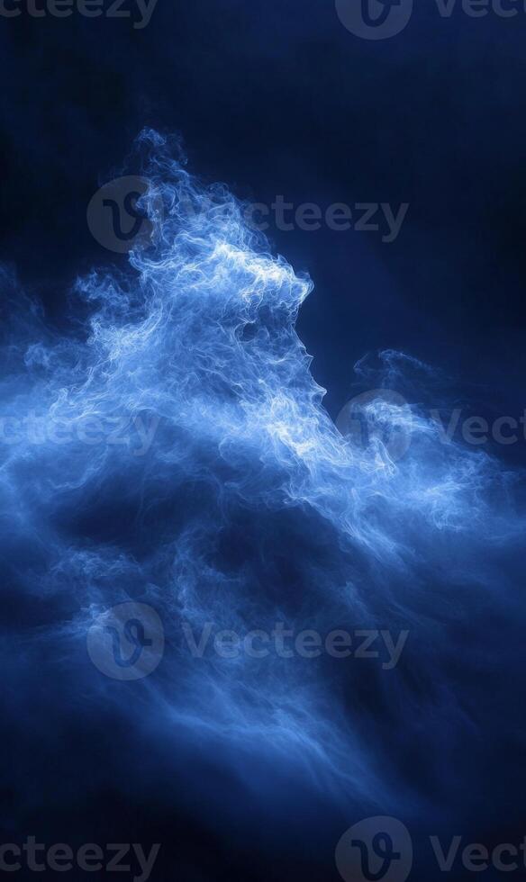 Ethereal azure energy wave flowing across a dark void, abstract deep ocean luminescence photo