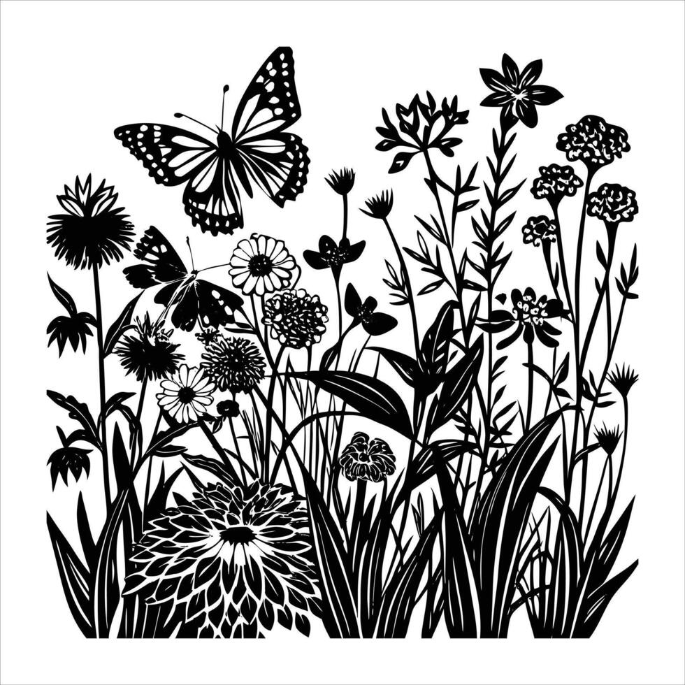Wildflower And Butterfly vector
