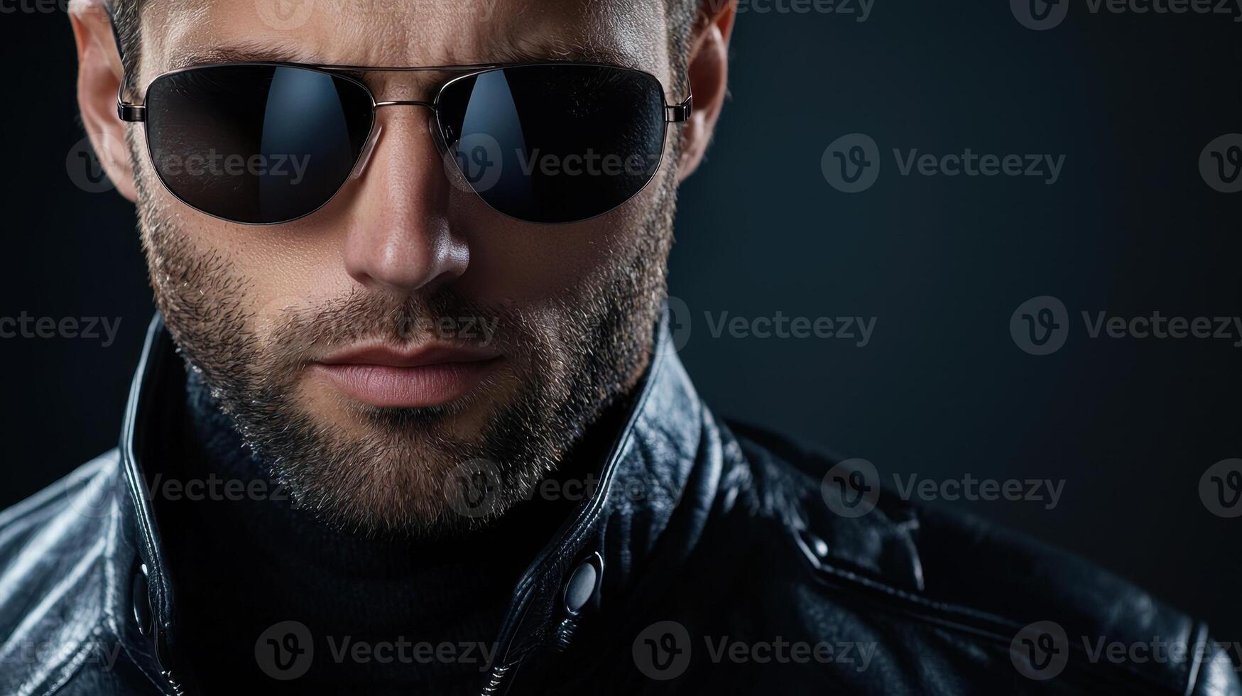 A man wearing sunglasses and a black jacket photo