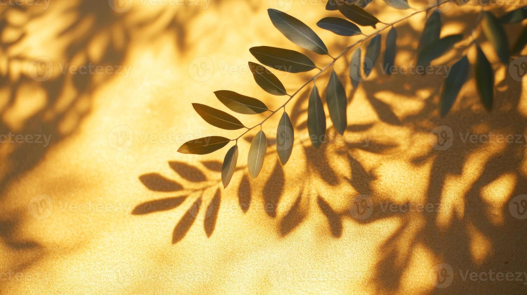 Botanical interplay light and shadow with golden backdrop creating organic ambience photo