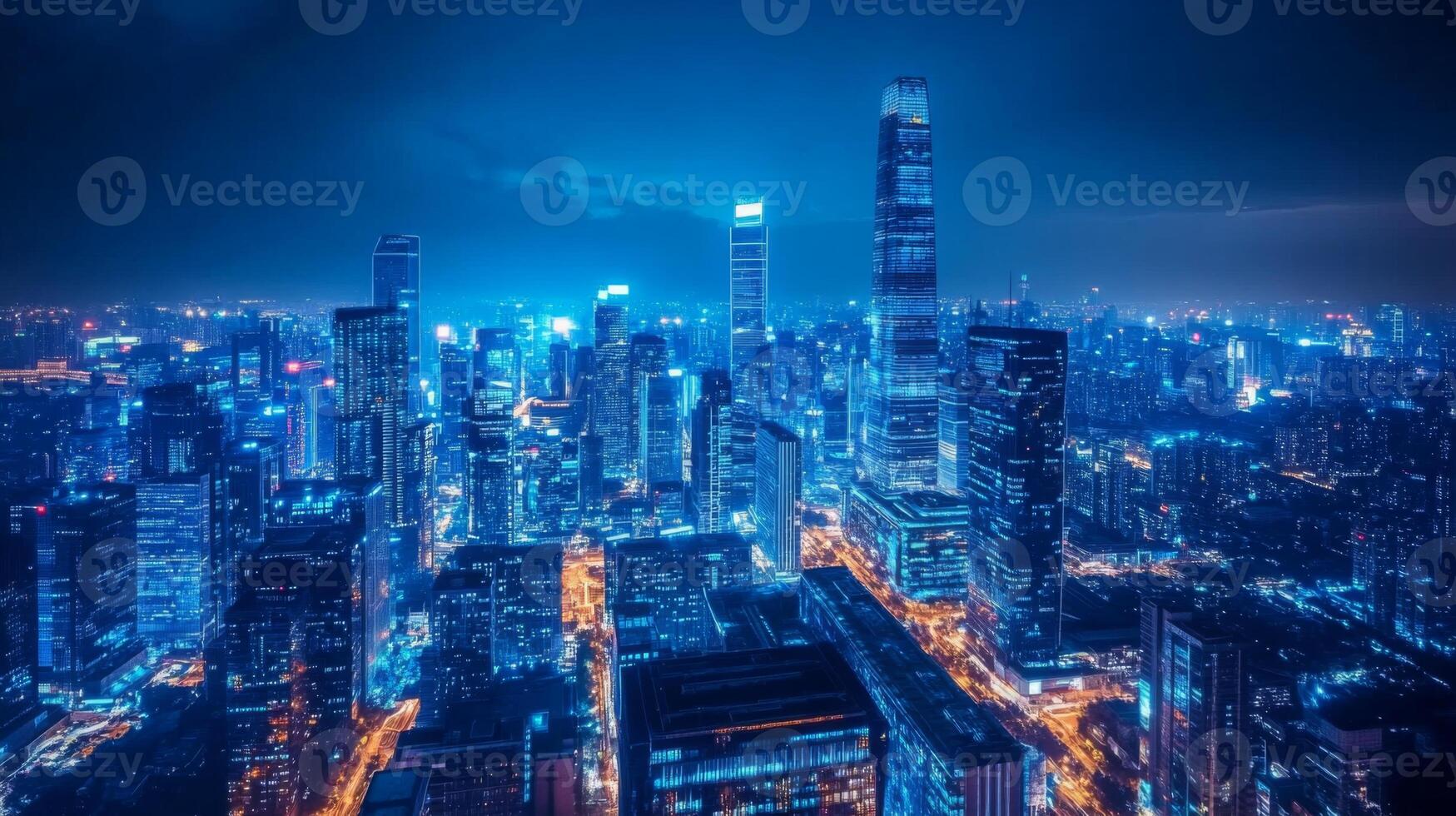 Mesmerizing view of illuminated cityscape at night showcasing urban brilliance and innovation photo