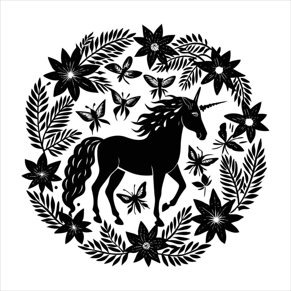 Happy unicorn face silhouette vector