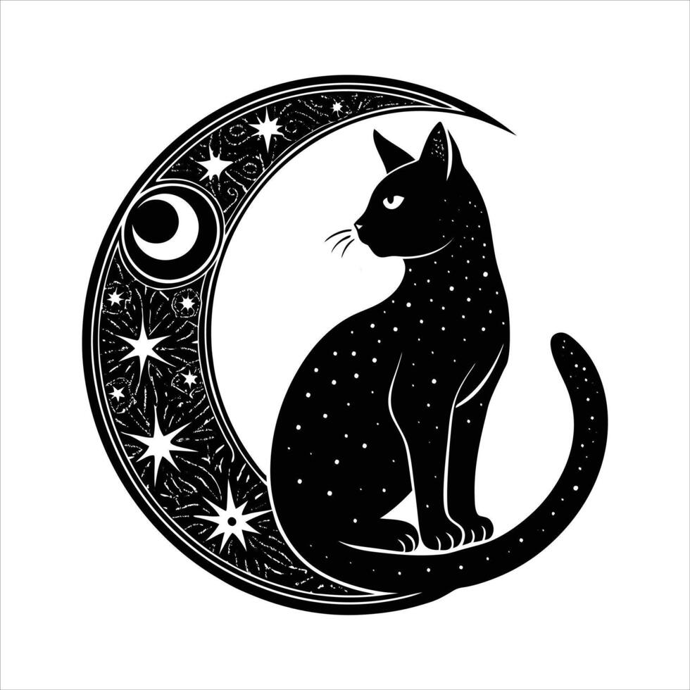 Cat Moon Silhouette Premium vector