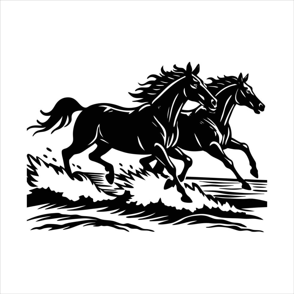 Stunning Silhouettes of Running Horses at vector