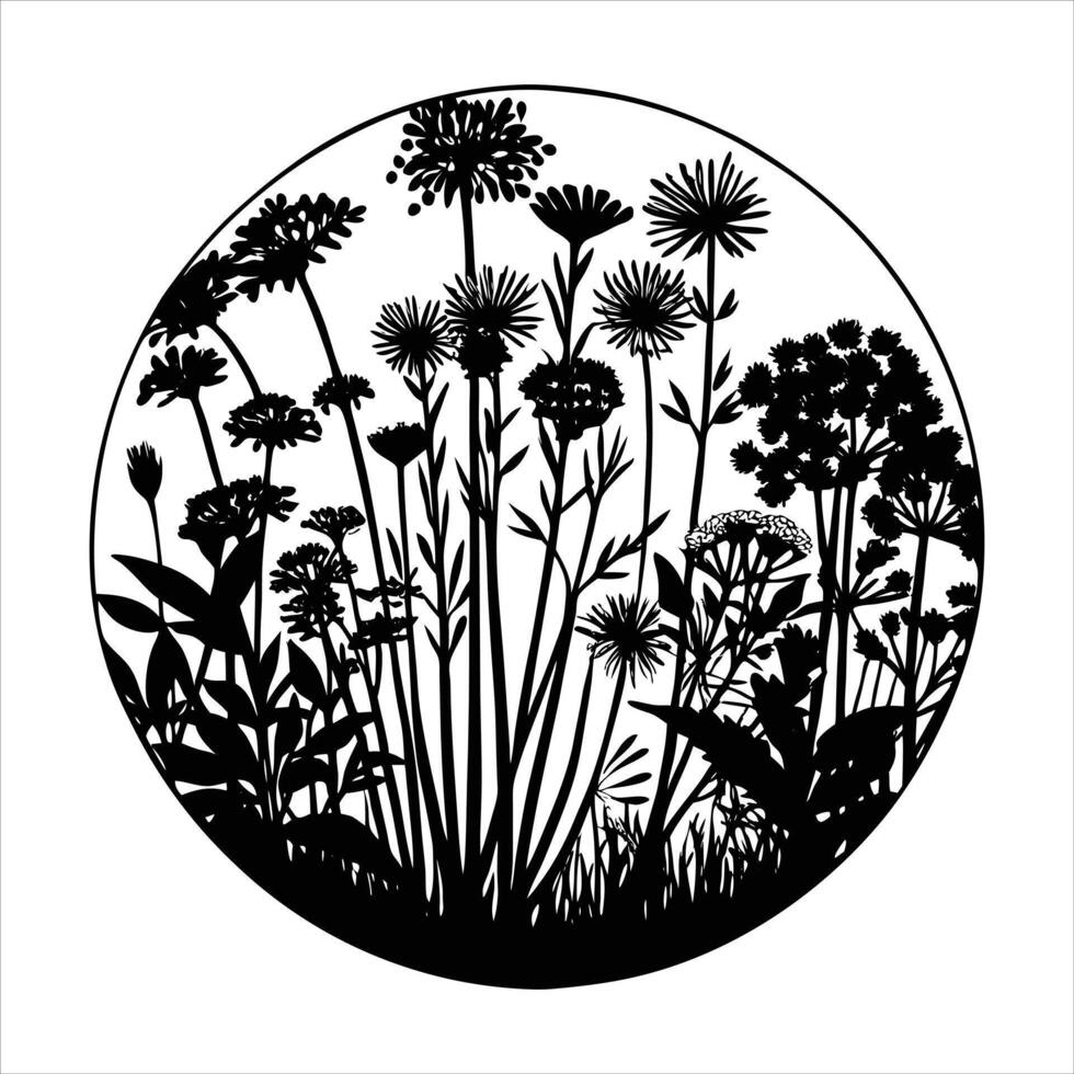 Wild Flower Silhouette. vector