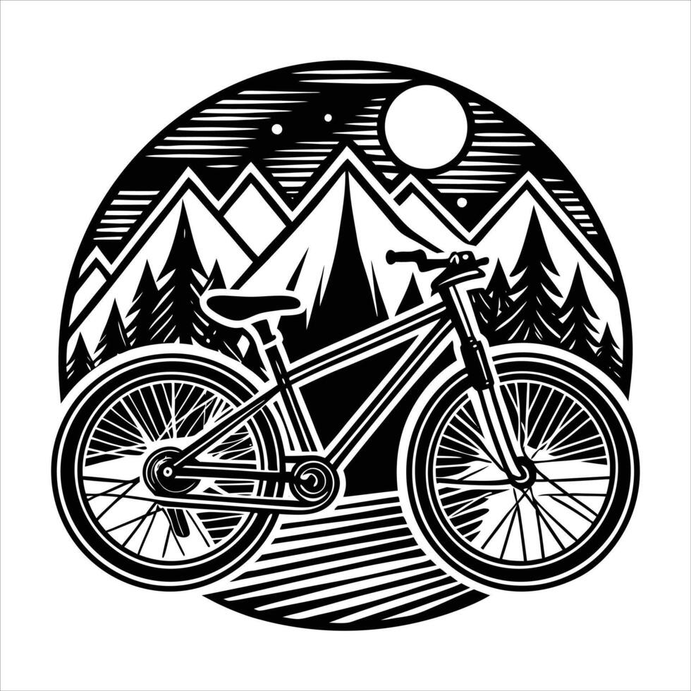 Riding a Bike Against Mountain Silhouette vector