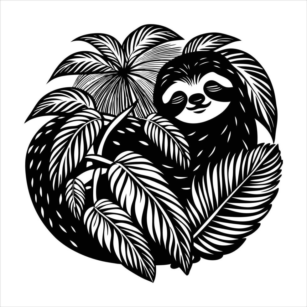 A black and white drawing of a sloth vector
