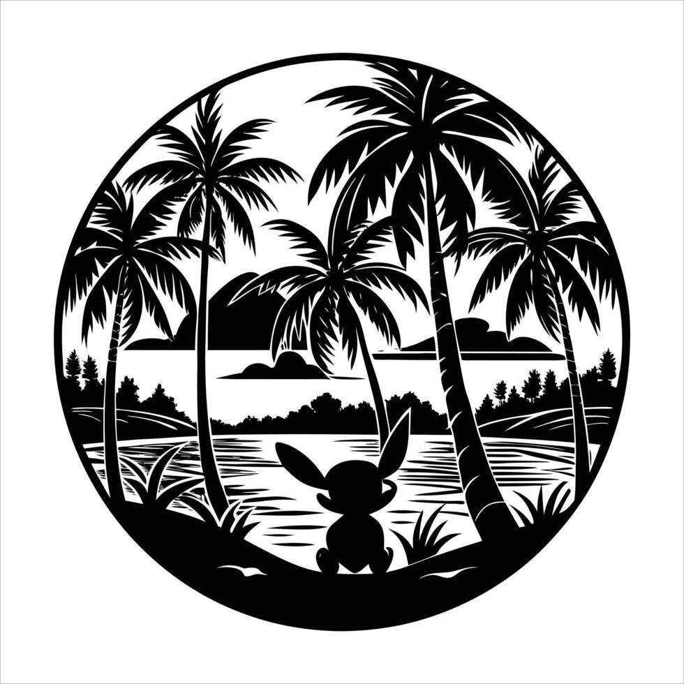 Beach Black palm trees Silhouette vector