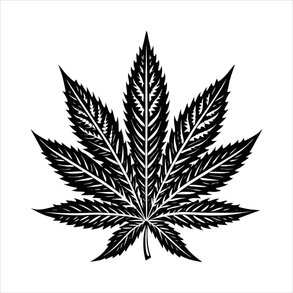 Ink cartoon weed leaf engraving vector