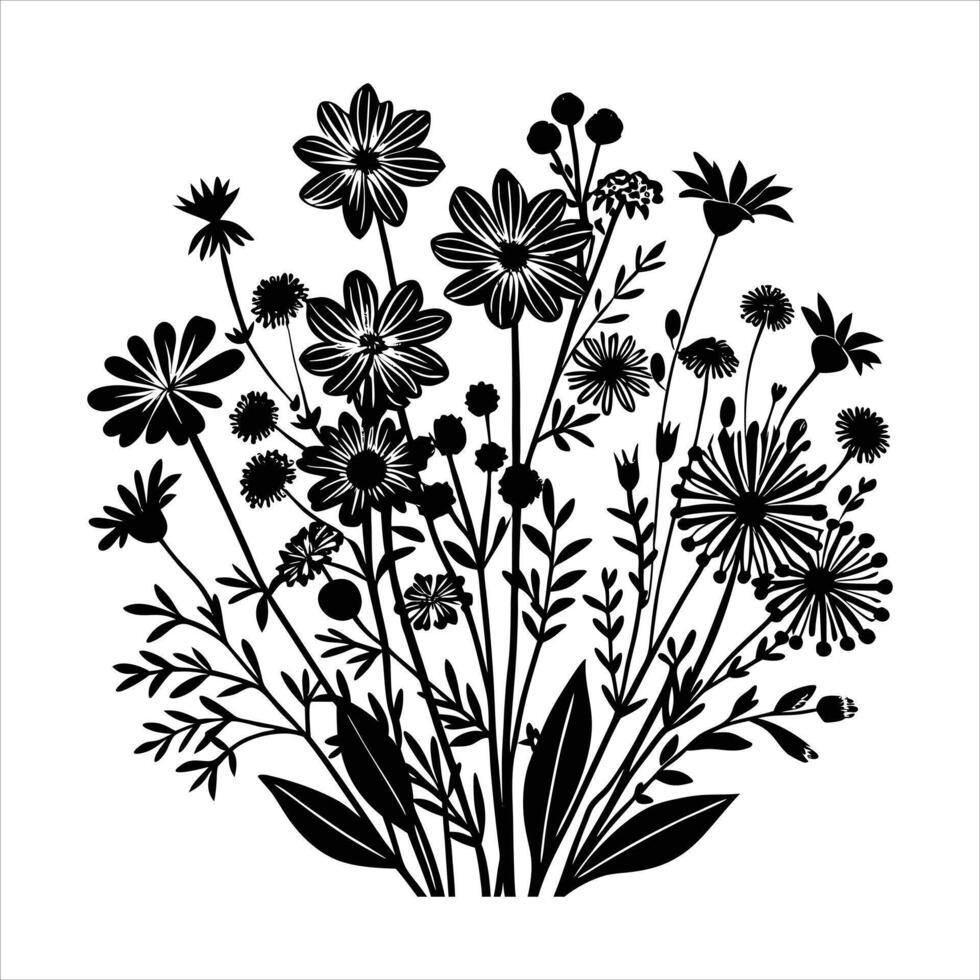 Flower silhouette with black simple vector