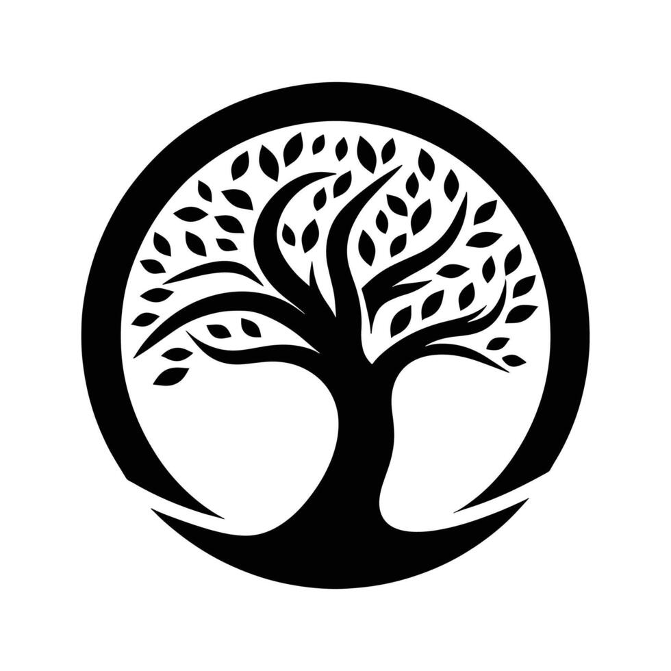Black and white logo of a tree with leaves vector