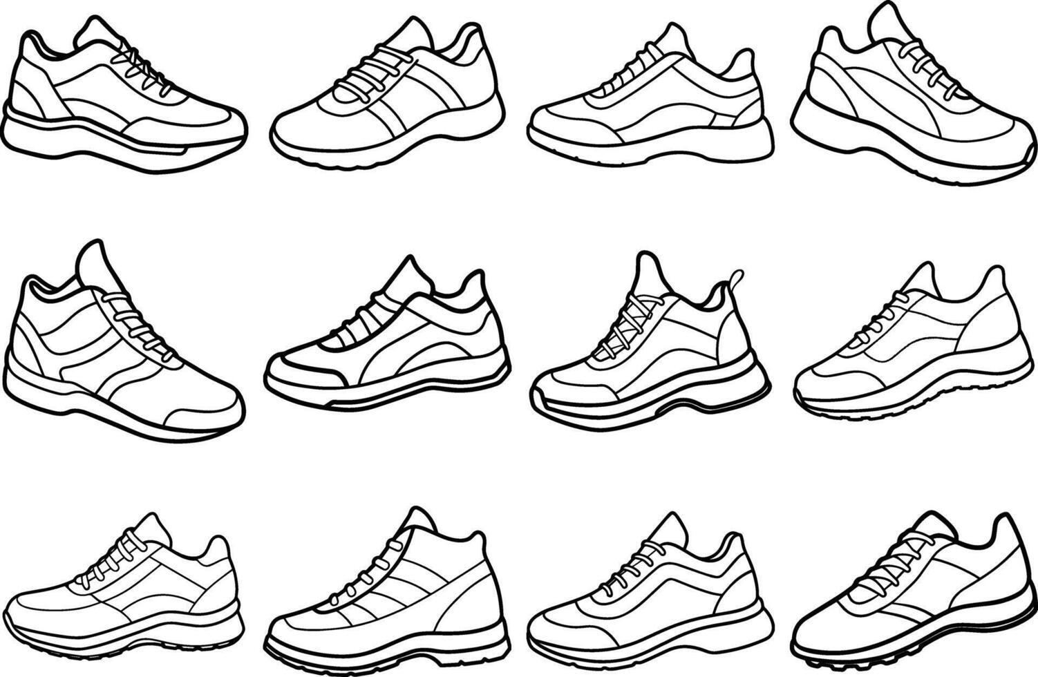 Set of sports shoe outline illustration on white background vector