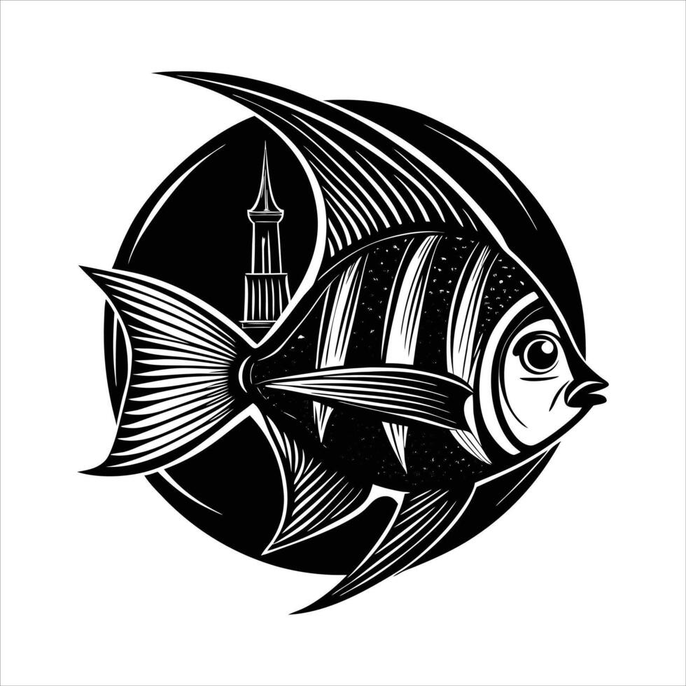 Fish - black and white isolated vector
