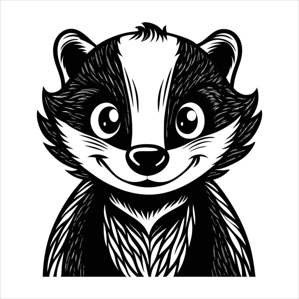 Badger outline black and white cute vector