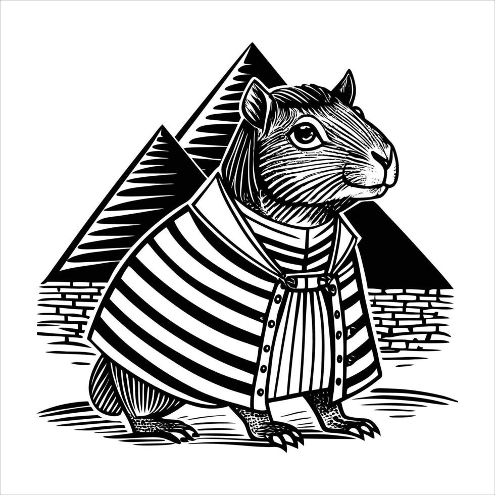 A black and white drawing of a guinea vector
